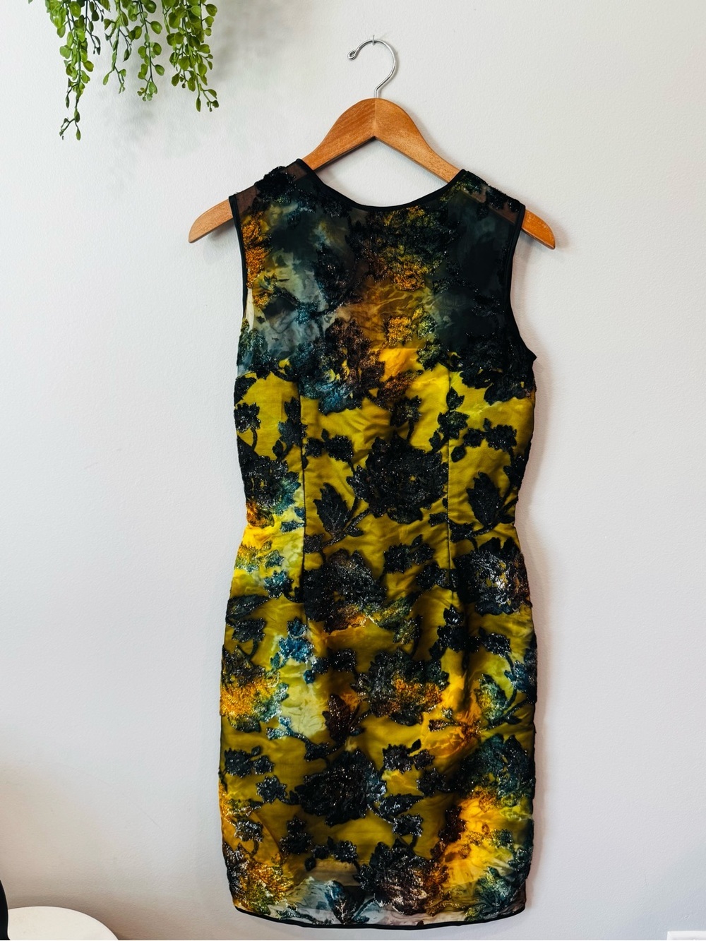 Koel Yellow & Black Floral Lace Cocktail Mini Dress